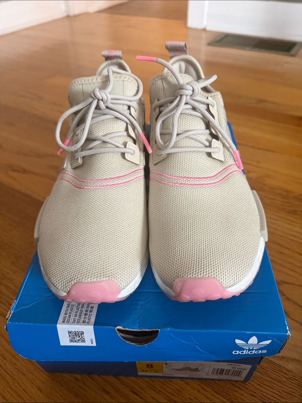 adidas NMD_R1 W Beige Knit Sneakers with Pink & Iridescent Details - Picture 4 of 6